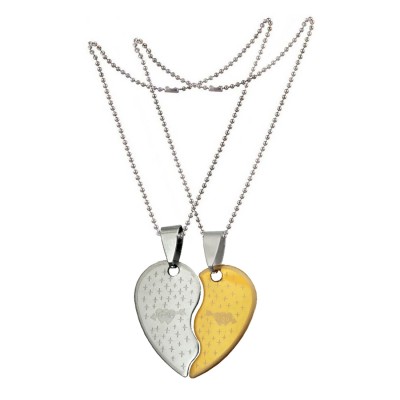 Two Pieces Couple Heart Shape Necklace by Menjewell 